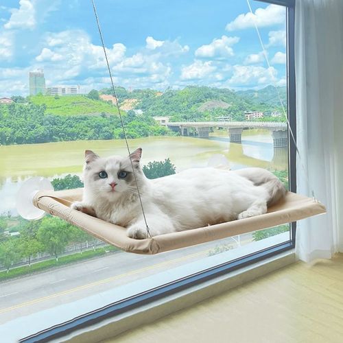 Lit Hamac Ultra-Doux Pour Fenêtre De Chat,Perchoir Confortable En Forme De Nuage Pour Félin Naptime,Monté En Toute Sécurité,Parfait Pour Gagner De L'espace - Type Khaki-13.78inx21.65in