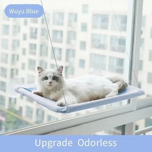 Lit Hamac Ultra-Doux Pour Fenêtre De Chat,Perchoir Confortable En Forme De Nuage Pour Félin Naptime,Monté En Toute Sécurité,Parfait Pour Gagner De L'espace - Type Blue-13.78inx21.65in