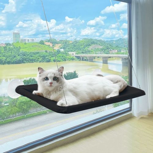Lit Hamac Ultra-Doux Pour Fenêtre De Chat,Perchoir Confortable En Forme De Nuage Pour Félin Naptime,Monté En Toute Sécurité,Parfait Pour Gagner De L'espace - Type Black-13.78inx21.65in
