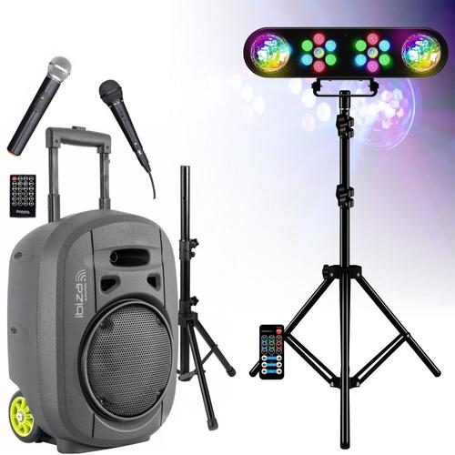 Pack Sono Enceinte Portable Bluetooth Ibiza PORT8VHF-MKII-TWS USB 400W 3 Micros - Supports Enceintes - Pied DJ LEDBAR-ASTRO-RC