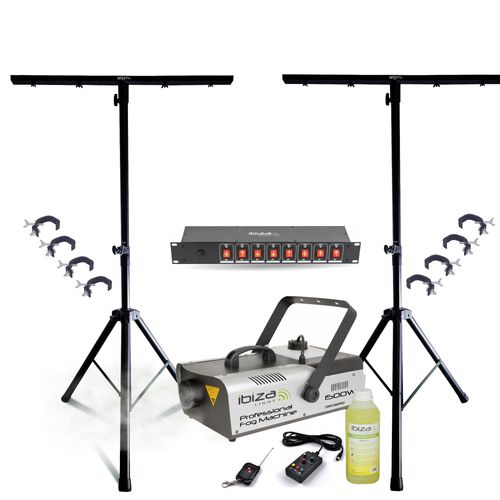 Pack Lumière 2 Pieds Réglables Mooving Light ML-SUPPORT-DJLIGHT - Machine Fumée Ibiza 1500W DMX - 8 Crochets SH2B - Dispatching