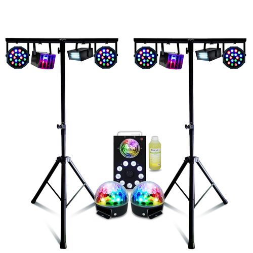 Pack Lumière 2 Pieds Mooving ML-SUPPORT-DJLIGHT - Machine à fumée Ibiza 700W - 10 Effets de Lumière Derby Strobe Astro - Soirée DJ
