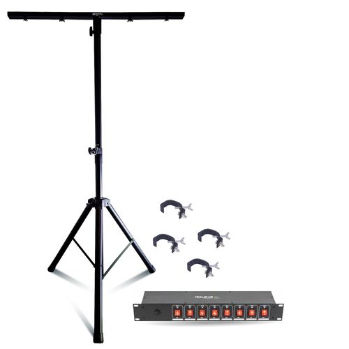 Pack Support Pied Réglable Mooving Light ML-SUPPORT-DJLIGHT - 4 Crochets SH2B - Boîtier Dispatching 8 Voies - Soirée DJ Mobile
