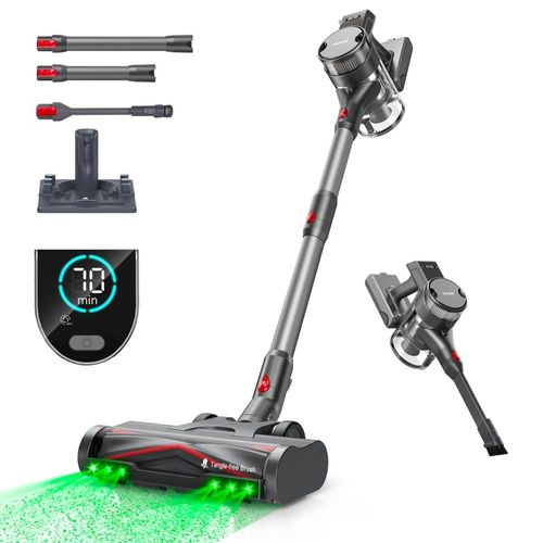 Aspirateur sans fil Maircle S3-Pro B, avec base de rangement rechargeable, technologie de lumière verte, autonomie de la batterie de 70 minutes, faible bruit ¿ 72 dB, brosse anti-enchevêtrement