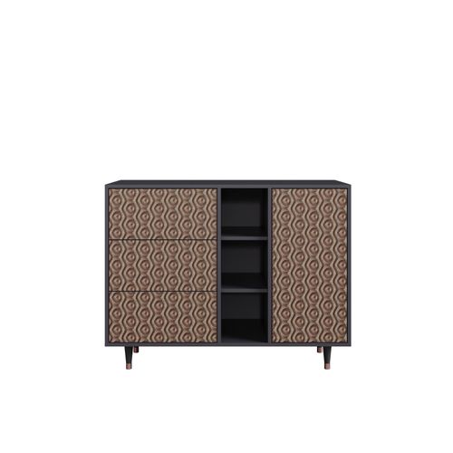 Ottohome Commode Buffet Cb2-325 Antracit 3 Tiroirs 1 Porte 125x48x97 ¿¿