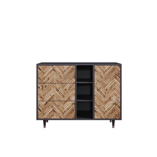 Ottohome Commode Buffet Cb2-309 Antracit 3 Tiroirs 1 Porte 125x48x97 ¿¿