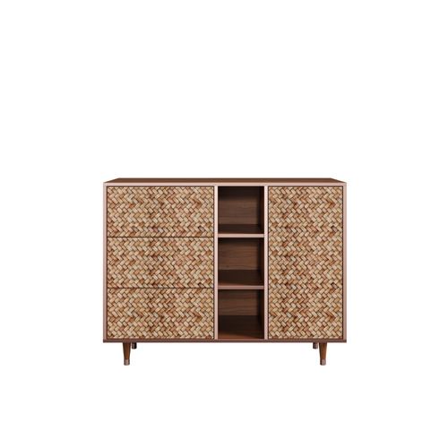 Ottohome Commode Buffet Cb2-311 Noyer 3 Tiroirs 1 Porte 125x48x97 ¿¿