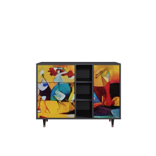 Ottohome Commode Buffet Cb2-306 Antracit 3 Tiroirs 1 Porte 125x48x97 ¿¿