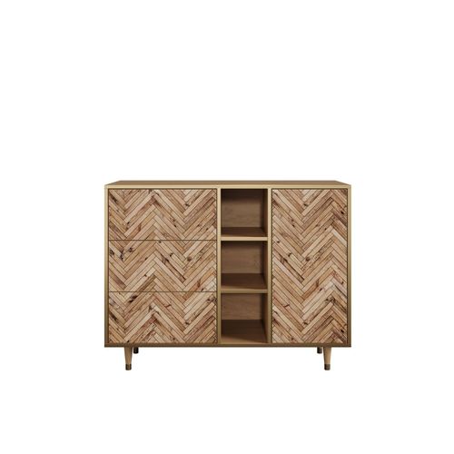 Ottohome Commode Buffet Cb2-309 Chêne 3 Tiroirs 1 Porte 125x48x97 ¿¿