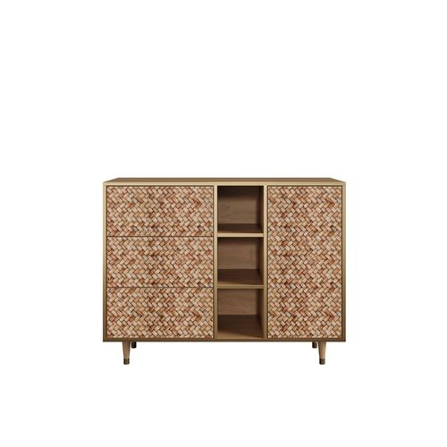 Ottohome Commode Buffet Cb2-311 Chêne 3 Tiroirs 1 Porte 125x48x97 ¿¿