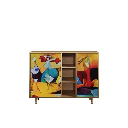 Ottohome Commode Buffet Cb2-306 Chêne 3 Tiroirs 1 Porte 125x48x97 ¿¿