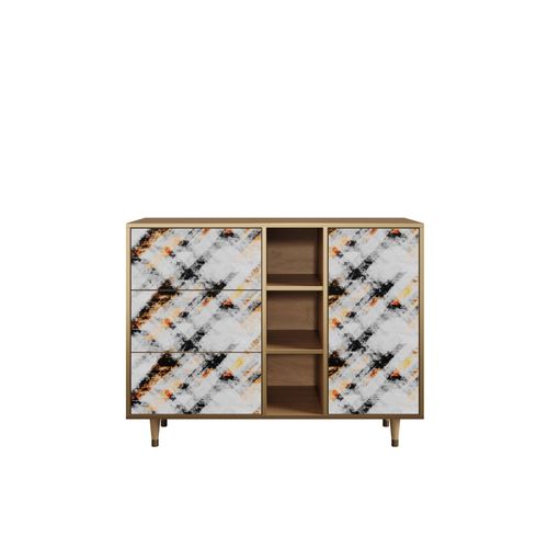 Ottohome Commode Buffet Cb2-302 Chêne 3 Tiroirs 1 Porte 125x48x97 ¿¿