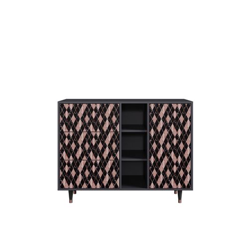 Ottohome Commode Buffet Cb2-300 Antracit 3 Tiroirs 1 Porte 125x48x97 ¿¿