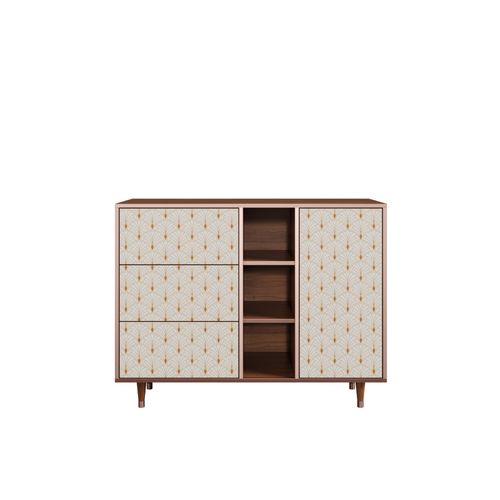 Ottohome Commode Buffet Cb2-322 Noyer 3 Tiroirs 1 Porte 125x48x97 ¿¿