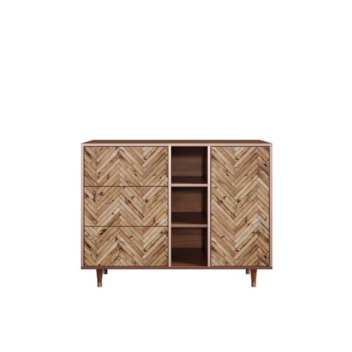 Ottohome Commode Buffet Cb2-309 Noyer 3 Tiroirs 1 Porte 125x48x97 ¿¿