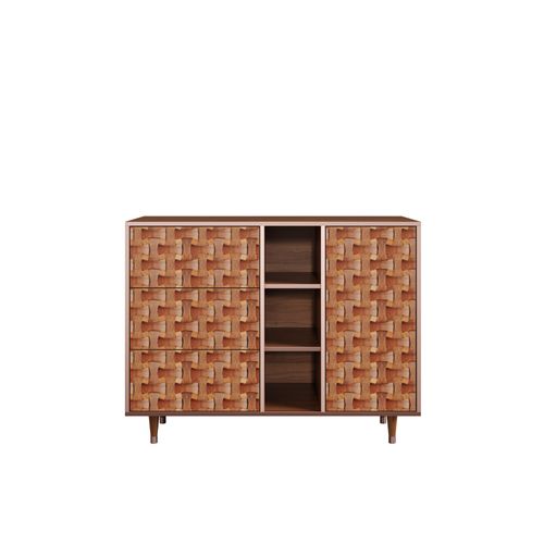 Ottohome Commode Buffet Cb2-304 Noyer 3 Tiroirs 1 Porte 125x48x97 ¿¿