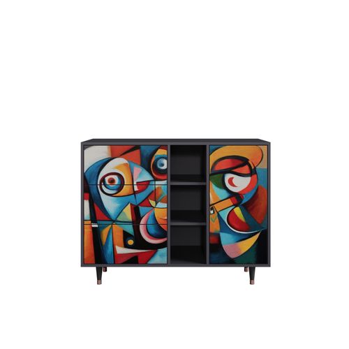 Ottohome Commode Buffet Cb2-323 Antracit 3 Tiroirs 1 Porte 125x48x97 ¿¿