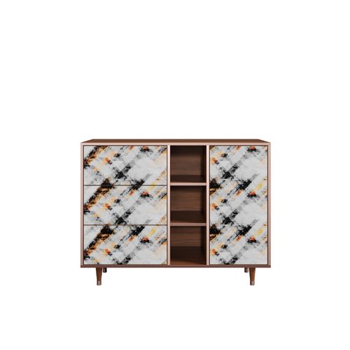 Ottohome Commode Buffet Cb2-302 Noyer 3 Tiroirs 1 Porte 125x48x97 ¿¿