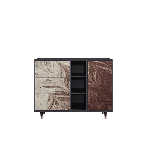 Ottohome Commode Buffet Cb2-318 Antracit 3 Tiroirs 1 Porte 125x48x97 ¿¿