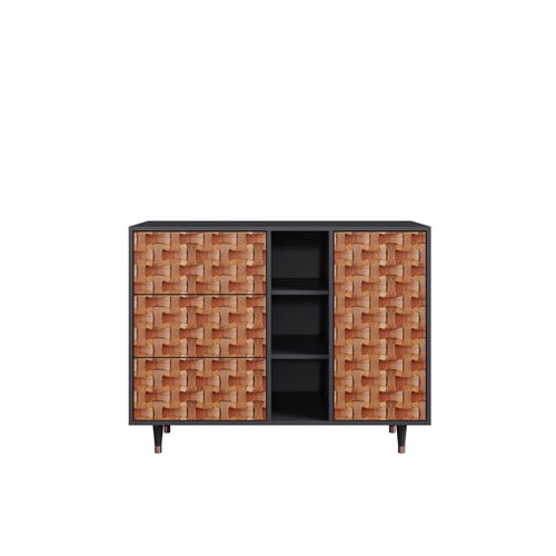 Ottohome Commode Buffet Cb2-304 Antracit 3 Tiroirs 1 Porte 125x48x97 ¿¿