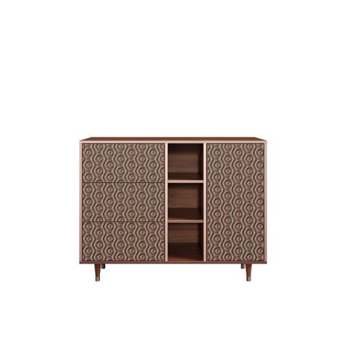 Ottohome Commode Buffet Cb2-325 Noyer 3 Tiroirs 1 Porte 125x48x97 ¿¿
