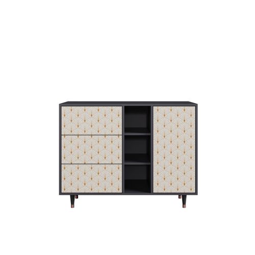 Ottohome Commode Buffet Cb2-322 Antracit 3 Tiroirs 1 Porte 125x48x97 ¿¿
