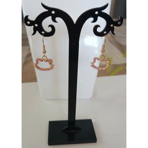 Boucles D'oreilles Kitty Strass Dore Rose