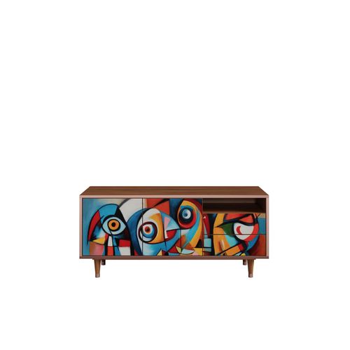 Ottohome Meuble Tv7-323 Noyer 2 Tiroirs 2 Portes 125x41x57 Cm