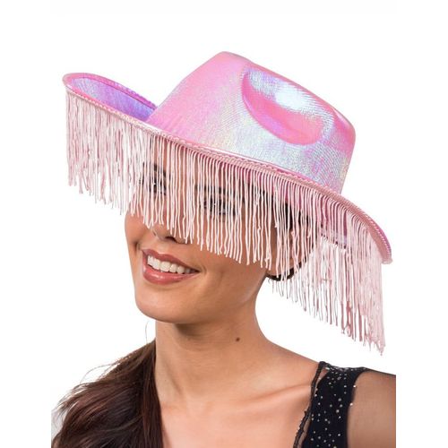 Chapeau De Cowboy Irisé Rose Avec Franges Adulte