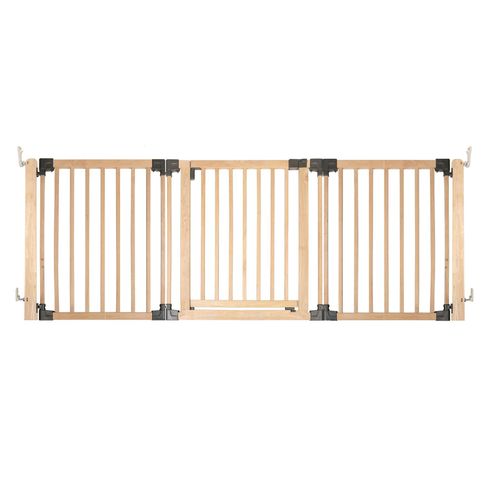 Safetots Séparateur De Pièce Multi-Panneau En Bois, Barrière Flexible Avec Porte Pour Bébé Et Tout-Petit, Installation Facile, Jusqu'à 216cm De Largeur X 76cm De Hauteur, Couleur Bois Naturel