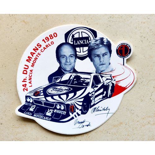 Autocollant Ancien D'époque , Old Sticker Aufkleber . Alain Delon 24h Du Mans 1980 , Voiture Lancia Montecarlo , Pilote Bernard Darniche