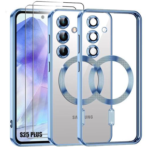 Coque Pour Samsung Galaxy S25 Plus (S25+), Avec Cercle Magnétique Bleu + 2 Verres Trempés - E.F.Connection