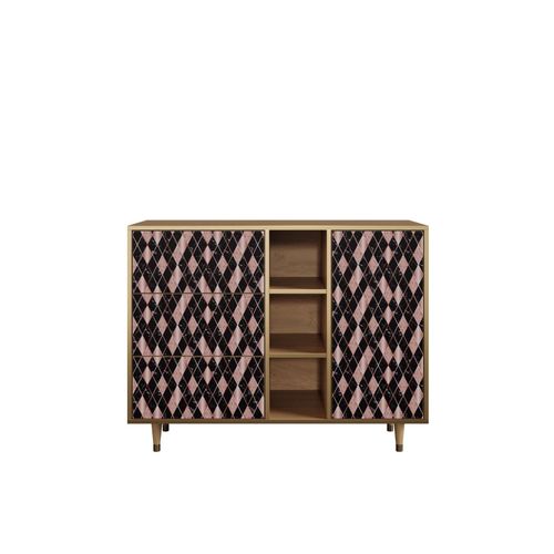 Ottohome Commode Buffet Cb2-300 Chêne 3 Tiroirs 1 Porte 125x48x97 Cm