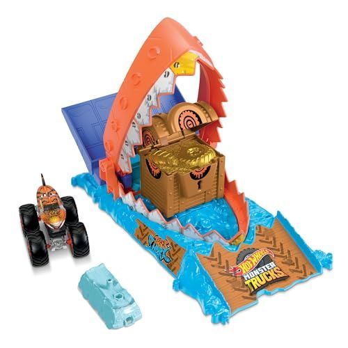 Hot Wheels Coffret Monster Trucks Arena Smashers Défi Du Croque-Trésor Avec 1 Monster Truck Tiger Shark Et 1 Voiture Broyée, Échelle 1/64, Jouet Enfant, A Partir De 4 Ans, Htp17