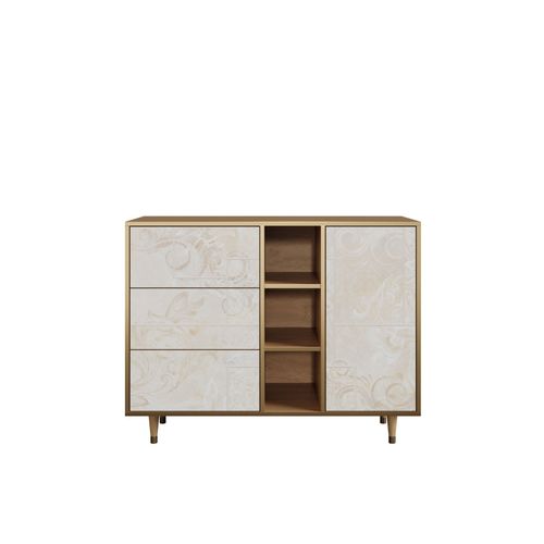 Ottohome Commode Buffet Cb2-312 Chêne 3 Tiroirs 1 Porte 125x48x97 ¿¿
