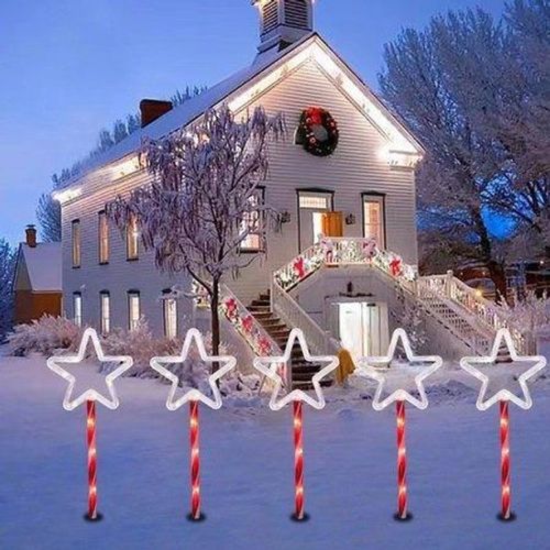 Lot De 5 Lampes Solaires De Chemin En Forme D'étoiles De Noël