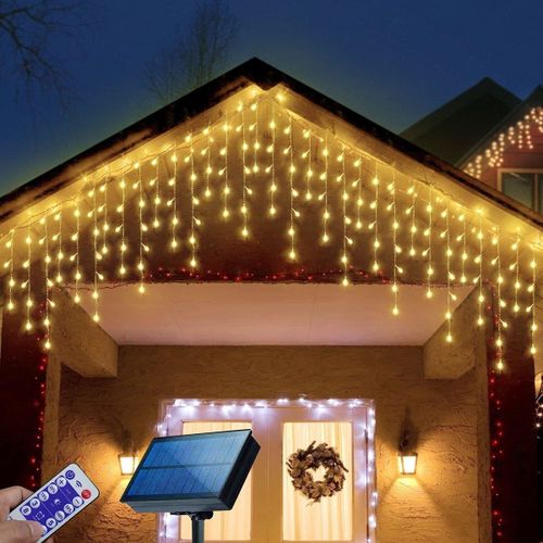 Douche de Noël à énergie solaire de 10 m avec lumières LED en forme de goutte de pluie pour l'extérieur