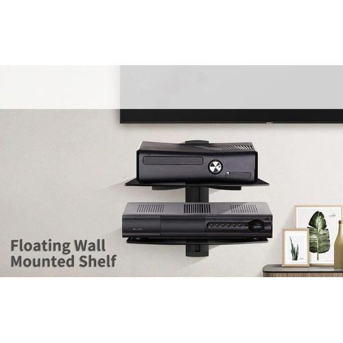 Support mural flottant en verre pour téléviseur avec étagères pour DVD/PS4/décodeurs de câble