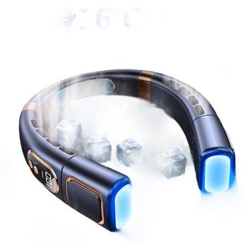 Ventilateur de cou portable sans pales avec plaque de refroidissement, 3 modes d'éclairage, batterie 8000 mAh