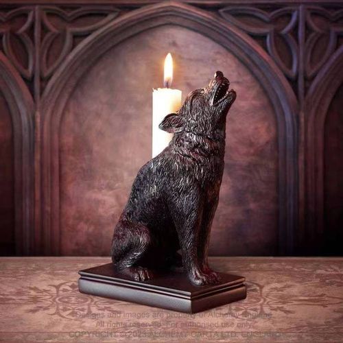 Support de figurine gothique d'Halloween Support de bougie en résine noire Loup