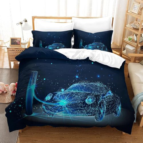 Ensemble De Housse De Couette De Voiture De Course Motif D De Voiture De Sport Parure De Lit Avec Housse De Couette Pour Enfants Adolescents Adultes, Fermeture