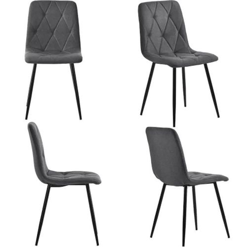Chaises De Salle À Manger (Ensemble De 4), Gris Foncé, Avec Dossier Et Assise En Lin Structure En Métal, Pieds En Métal