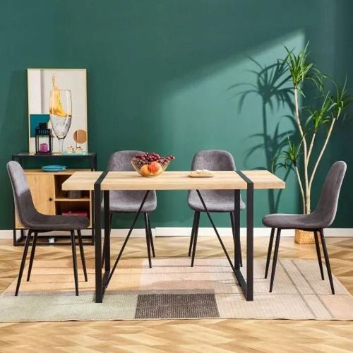 Chaises De Salle À Manger (4 Pièces), Sièges Scandinaves Vintage En Faux Daim Et Pieds En Acier Noir Et Gris