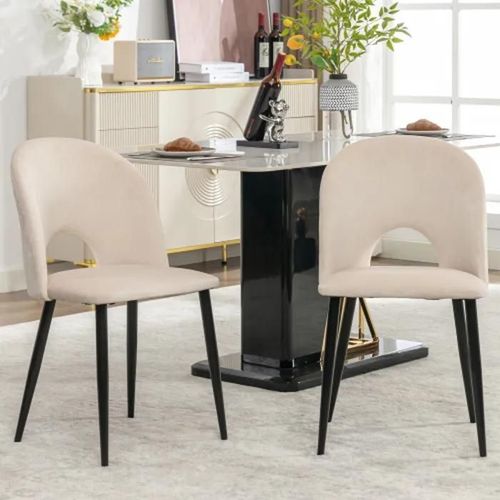 Chaises De Salle À Manger (2 Pièces), Chaise De Salle À Manger Tapissée Avec Dossier, Assise En Velours, Beige