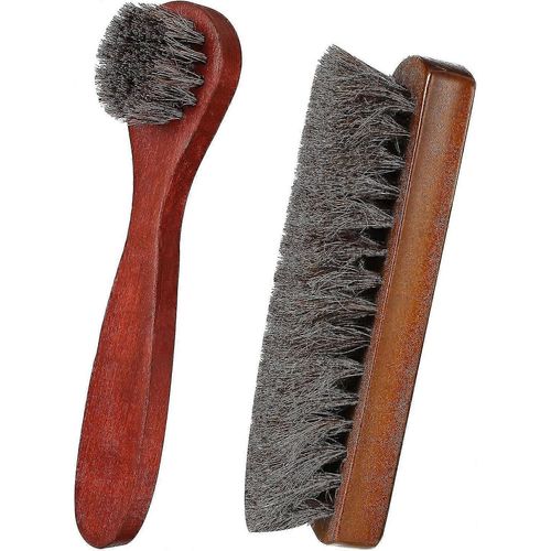 2 Pcs Chaussures Brosse Kit Naturel Bois Poignée Welt Brosse Doux Horsehair Shoe Shine Brush Bristles Anti Slip Shoe Buff Brush Pour Leather Boot Bag