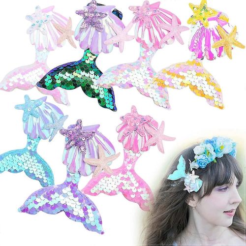 7pcs Mermaid Hair Jewellery, Mermaid Sequins Hair Clips Girls Seashell Starfish Fishtail Hairpin Enfants Cadeaux
