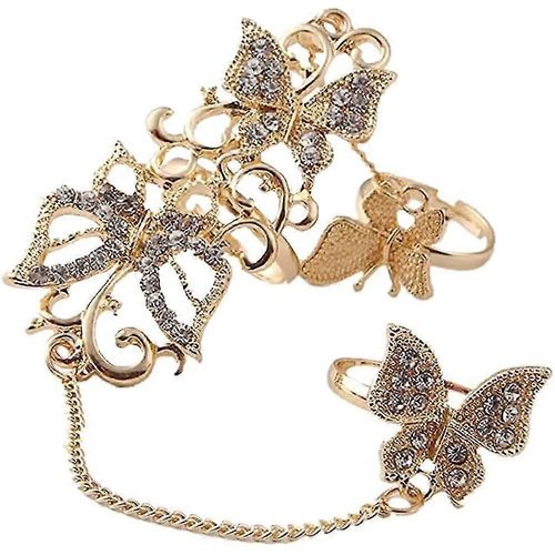 Bracelet Bague Papillon Pour Femmes Filles 14k Plaqué Or Dainty Esclave Main Chaîne Harnais Bangle Boho Gypsy Bollywood Mariage Cosplay Retro Party Y2k Je