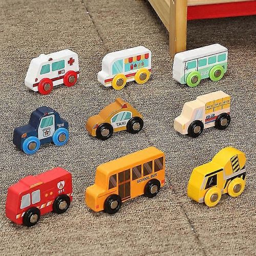 Scène En Bois Voiture Camion De Pompiers Voiture De Police Ambulance Compatible Avec Les Jouets De Voie Ferrée En Bois