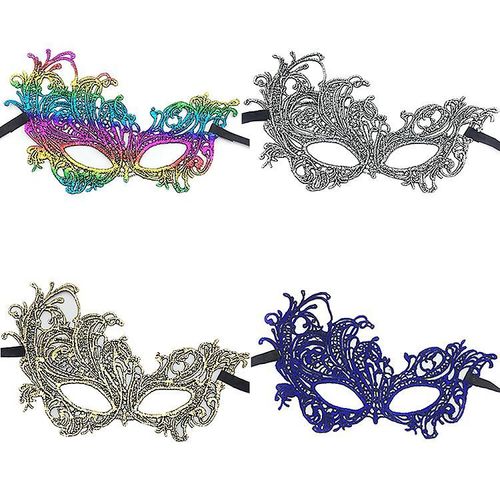 4pcs Maquillage Danse Party Dentelle Dorée Masque Halloween Demi-Face Dentelle Masque Masque Masque