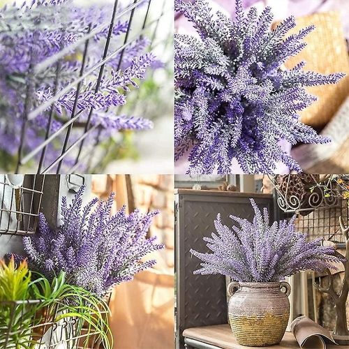 10pcs Fleurs Artificielles Flocées Plastique Lavande Bundle Fausses Plantes Mariage Bride Bouquet Intérieur Extérieur Maison Cuisine Bureau Table